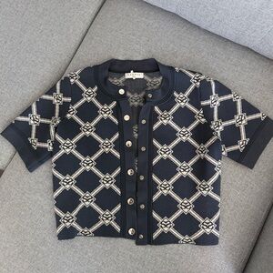 Sandro Cropped Knit Cardigan With Jacquard Size 1